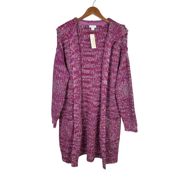 Sundance NWT Purple Pink Chunky Knit Long Length Hooded Open Cardigan Sweater - Picture 1 of 12
